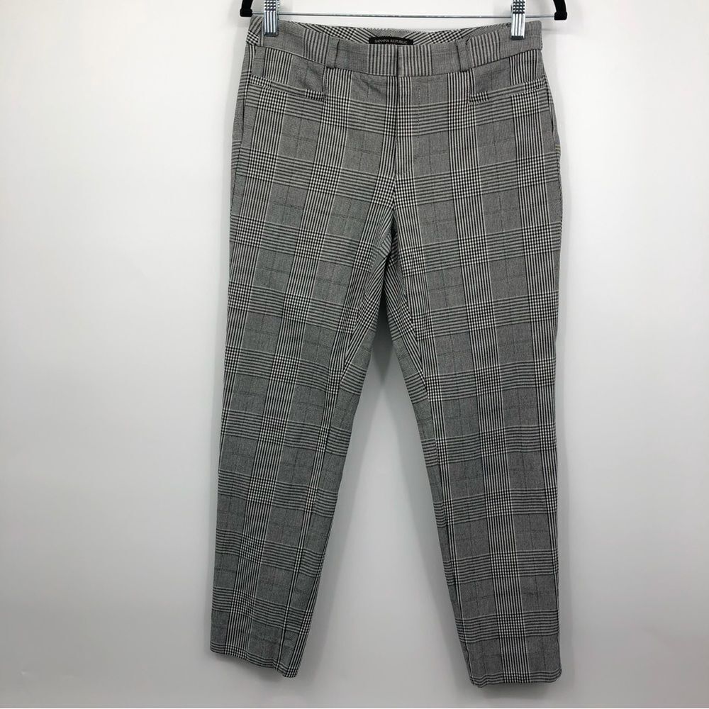 Banana Republic Womens Sloan Slim Ankle Pant Houndstooth Plaid Black White Sz 4‎